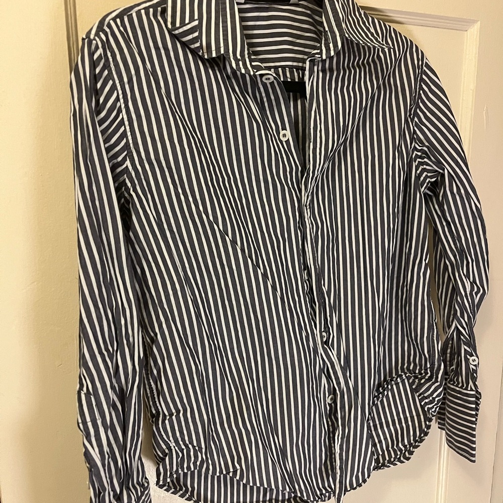 Zara Gray and White Striped Shirt
